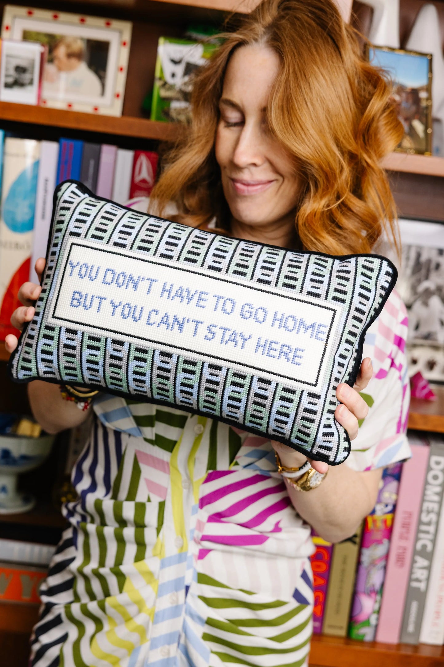 Can't Stay Here Needlepoint Pillow