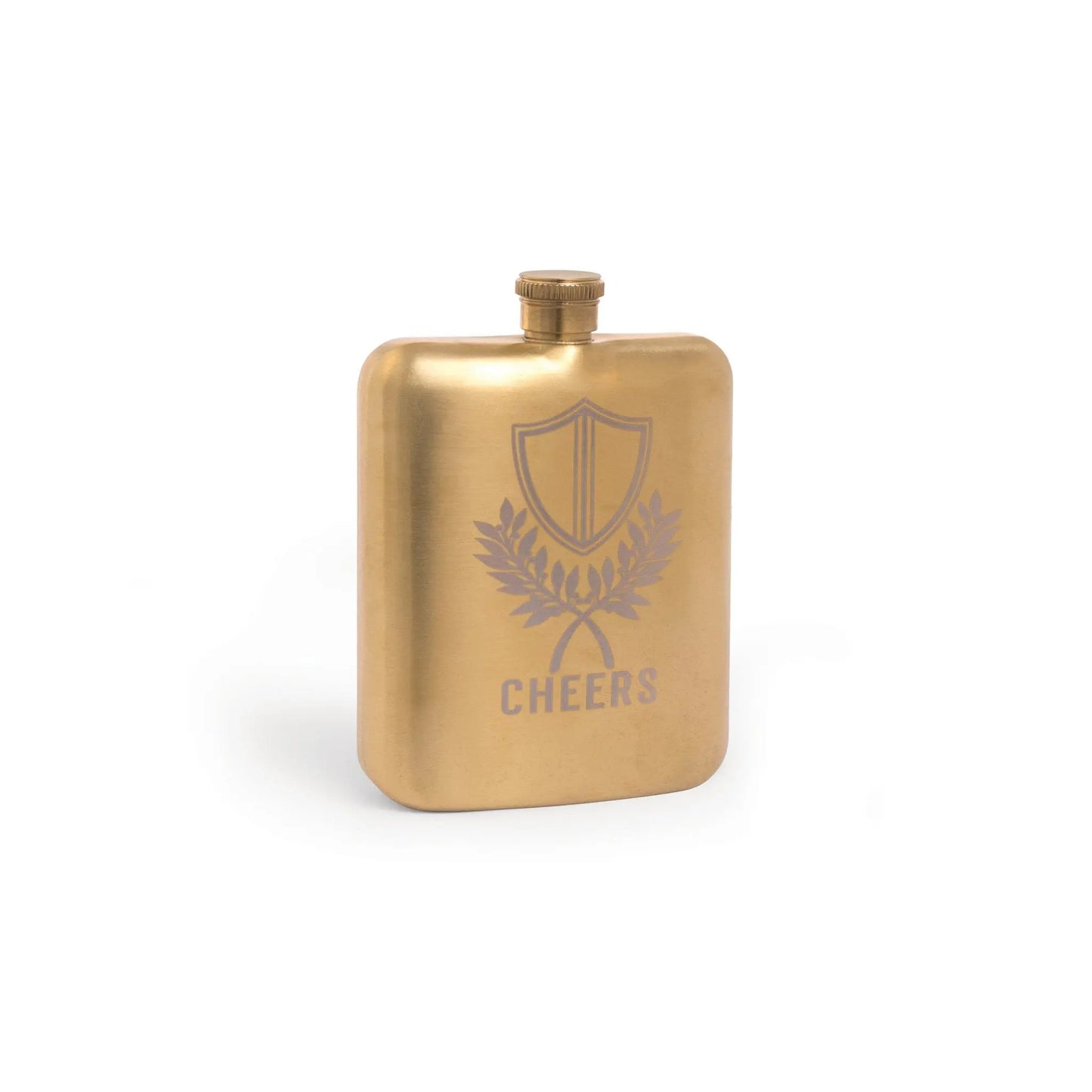DESIGNWORKS INK - Barware Hip Flask - "Cheers" Crest Glass Designworks Ink