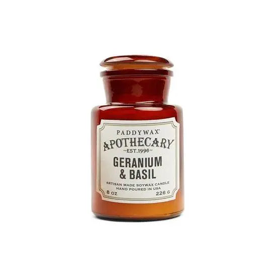 PADDYWAX - Apothecary Amber Glass Candle - Geranium & Basil Candle Paddywax 8oz