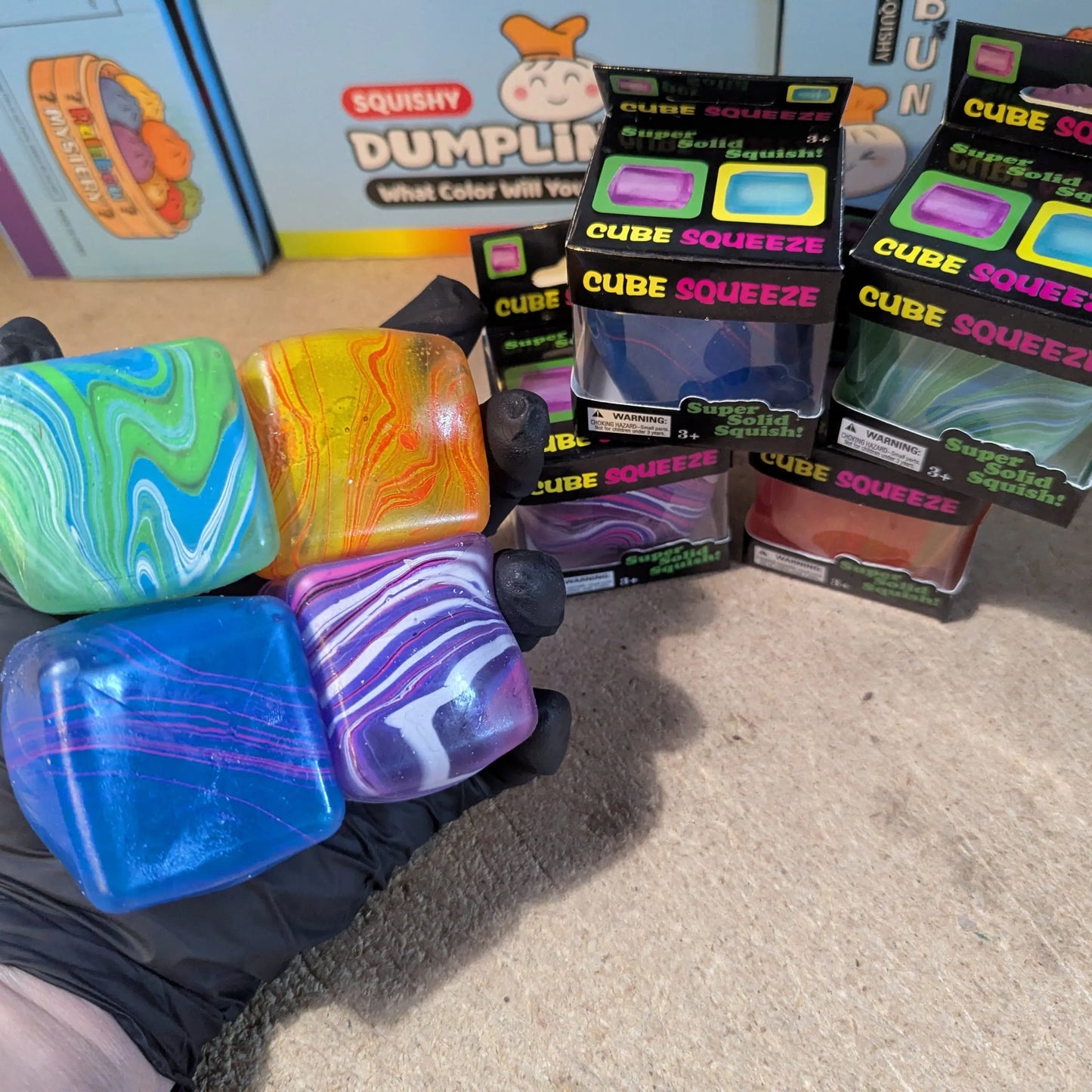 Set of Four Versus Swirl Squeeze Cubes (Super Slow-Rising Squish)
