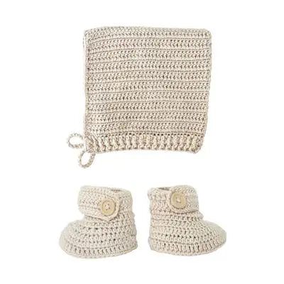 CROCHET Bonnet & Bootie Set Baby & Toddler Clothing O.B. Designs Vanilla