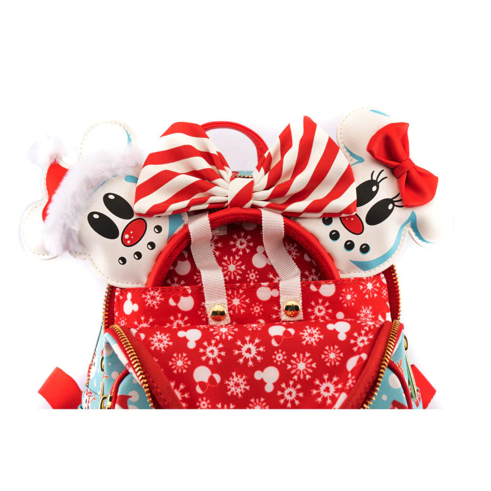 LOUNGEFLY Disney Minnie & Mickey Snowman AOP Mini Backpack & Headband Set Backpacks Loungefly