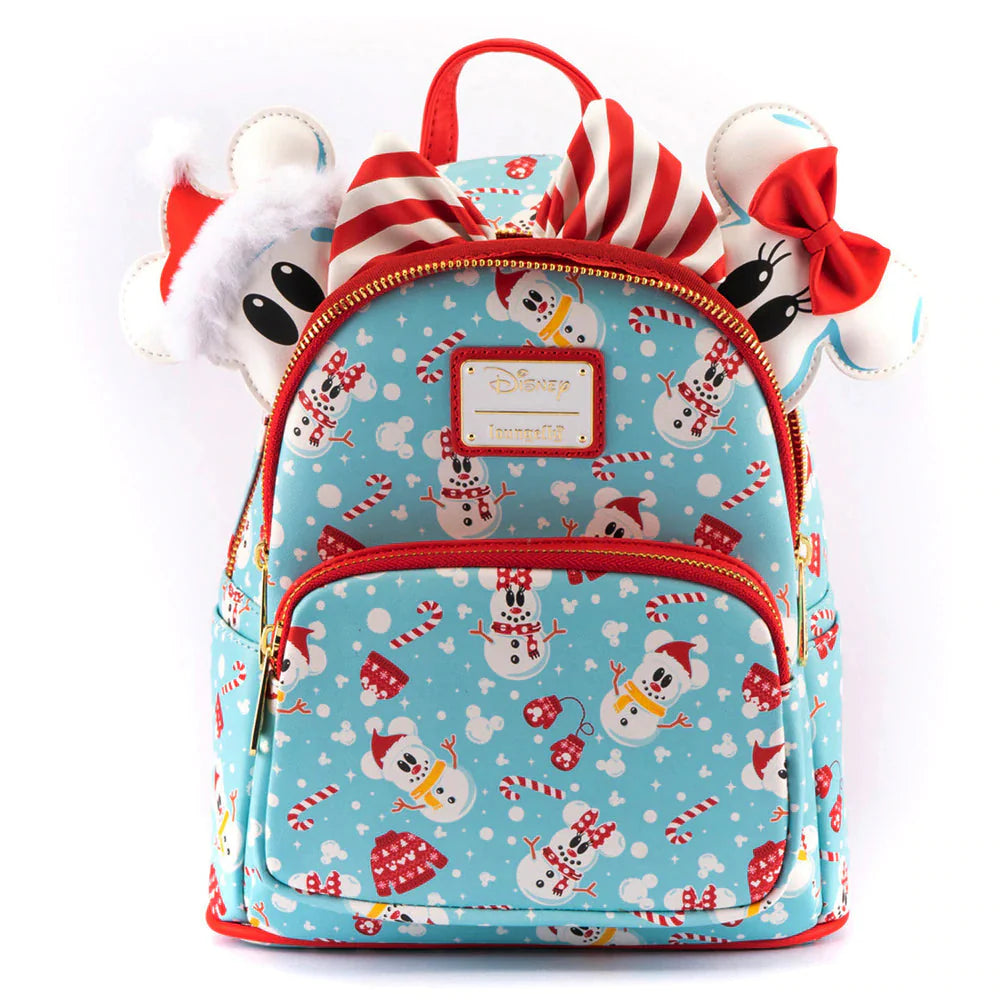LOUNGEFLY Disney Minnie & Mickey Snowman AOP Mini Backpack & Headband Set Backpacks Loungefly