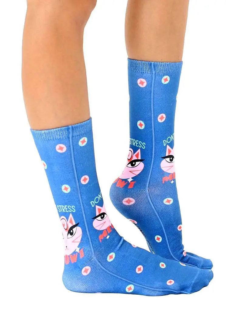 LIVING ROYAL Don't Stress Meowt Crew Socks Socks living royal