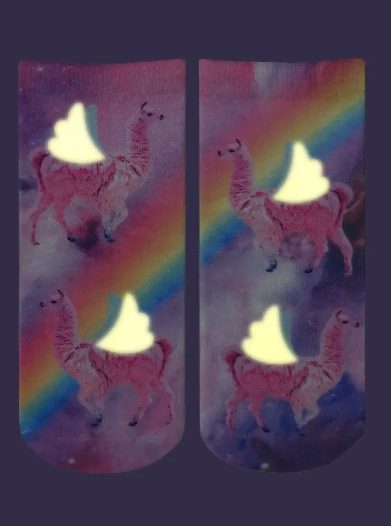 LIVING ROYAL Rainbow Llama Glow In The Dark Ankle Socks Socks living royal