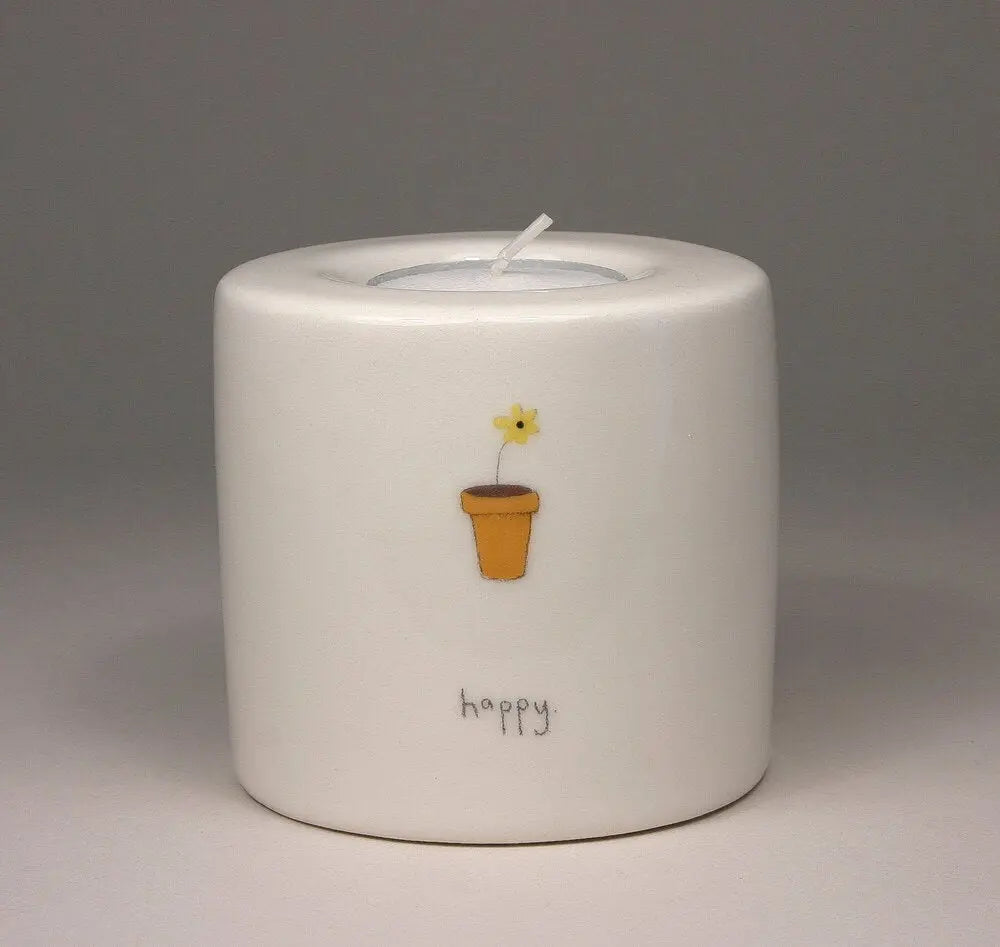 BETH MUELLER Words & Pictures - Happy Small Tea Light Holder Candle Holders Beth Mueller
