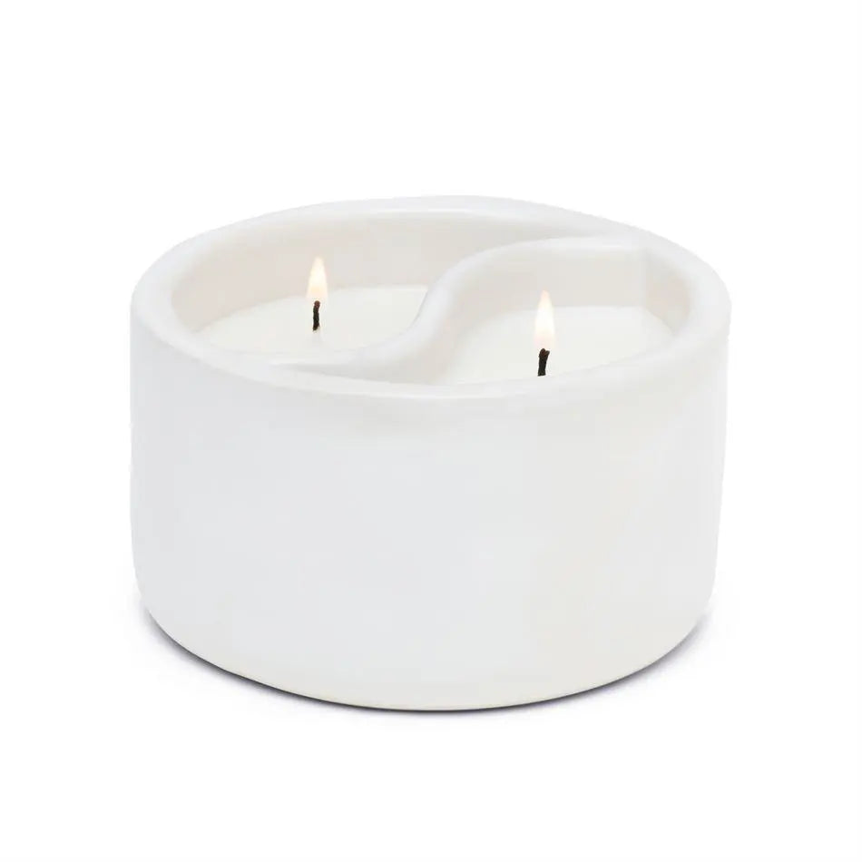 PADDYWAX - Yin & Yang 11oz White Matte Ceramic Candle - Black Salt & Teakwood Candle Paddywax