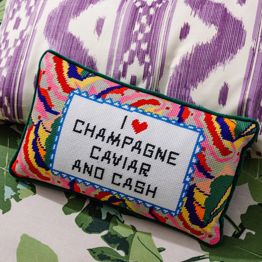 Caviar and Cash Needlepoint Pillow