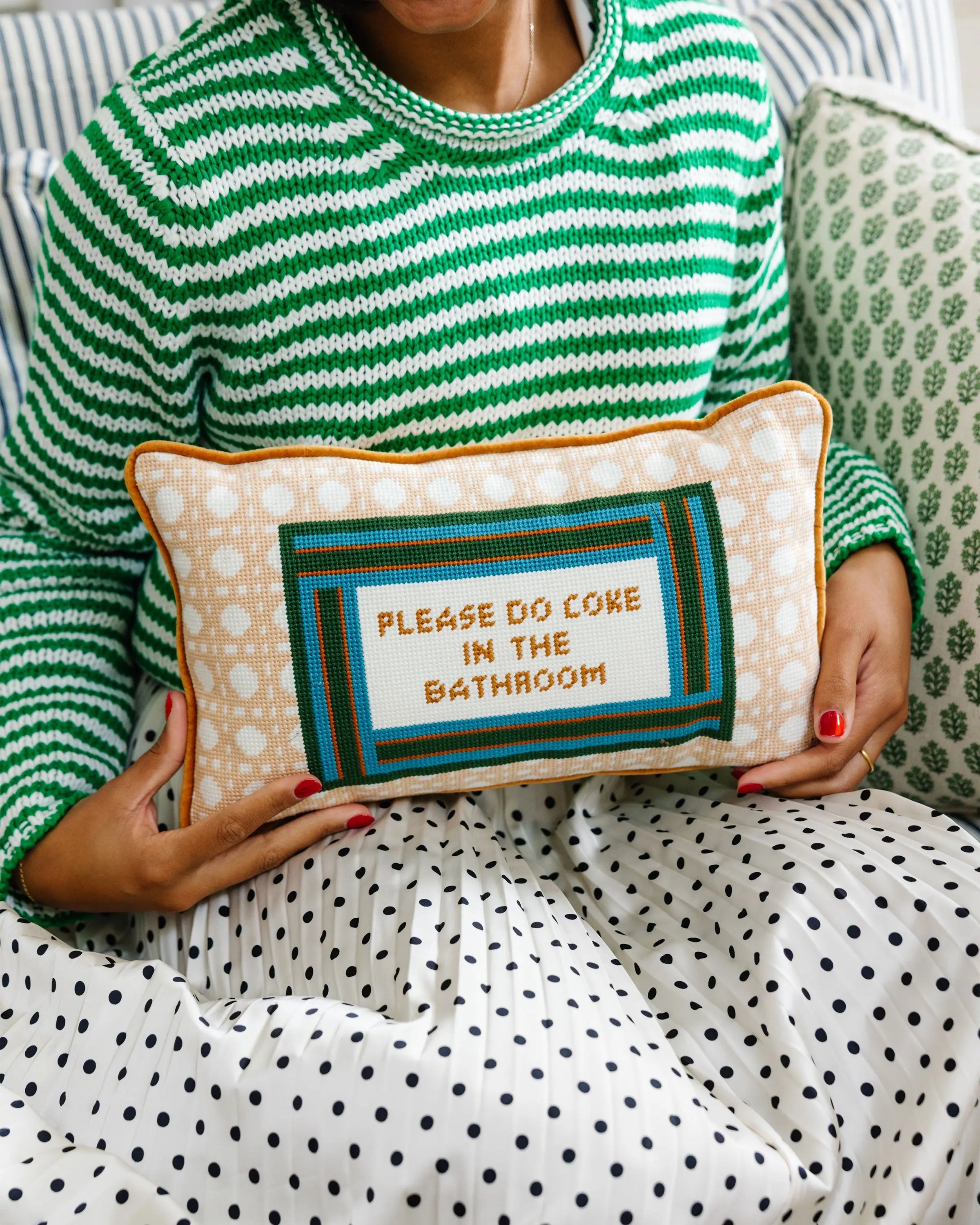 Furbish Studio Bathroom Etiquette Needlepoint Pillow - Thumbnail 3