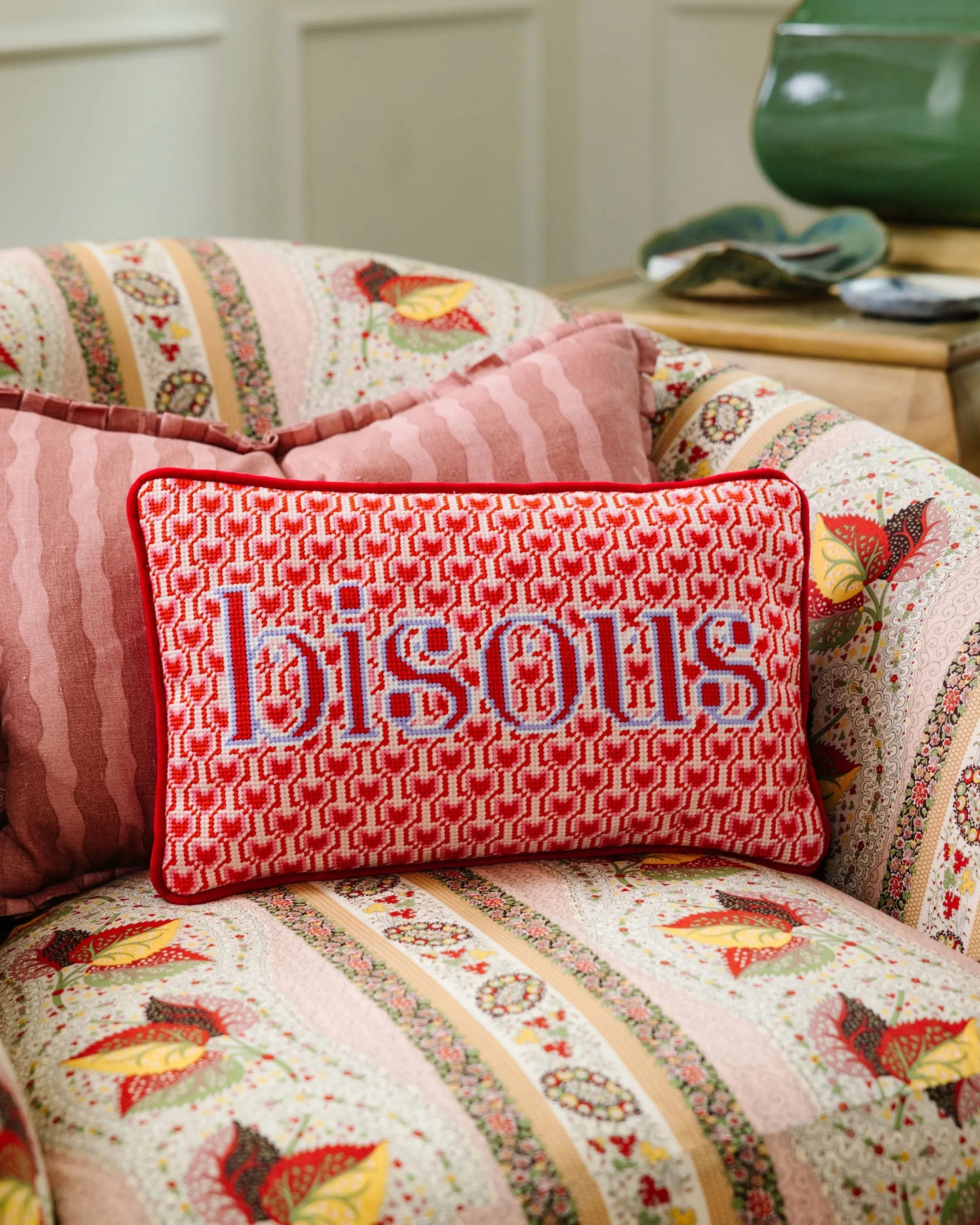 Bisous Needlepoint Pillow