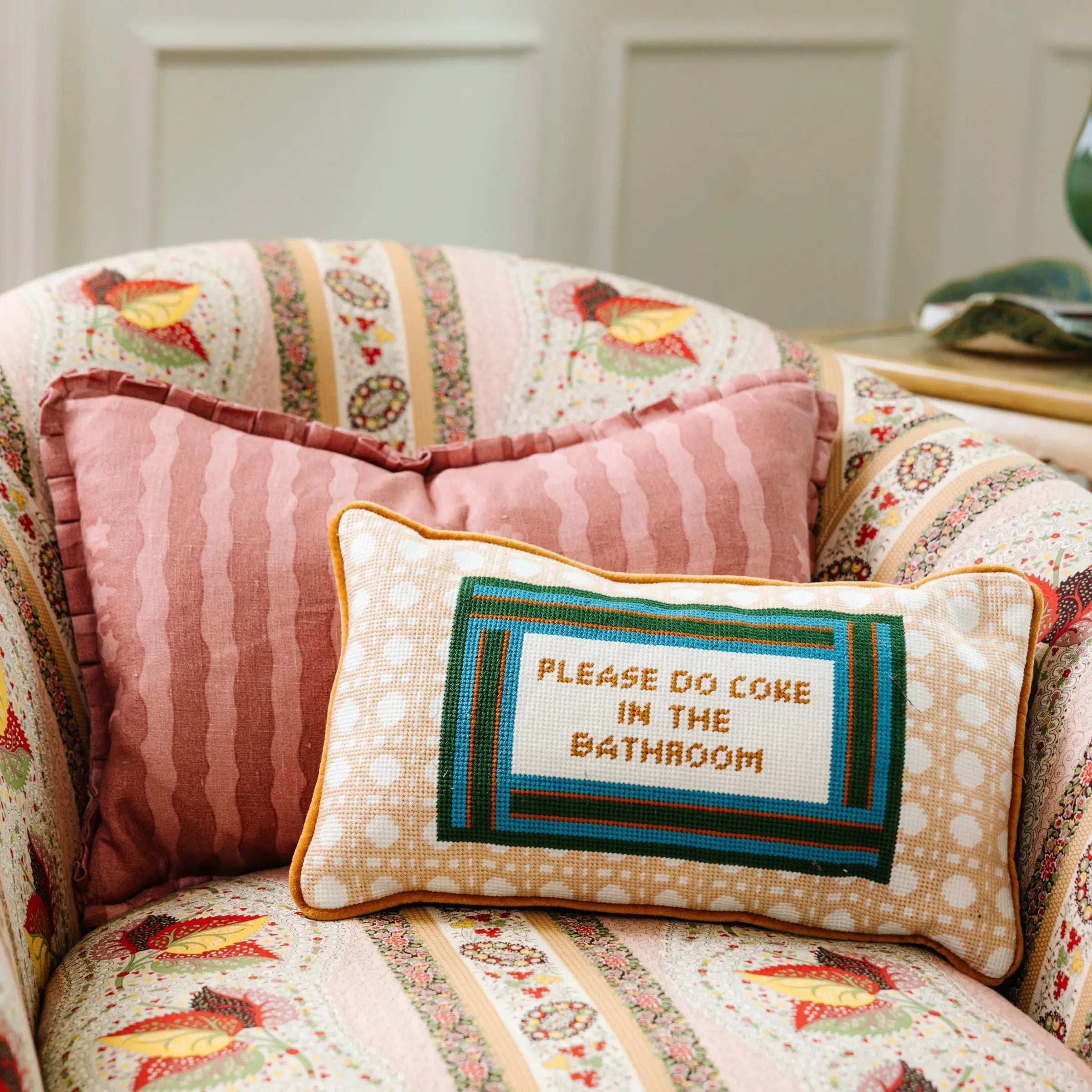 Furbish Studio Bathroom Etiquette Needlepoint Pillow - Thumbnail 4