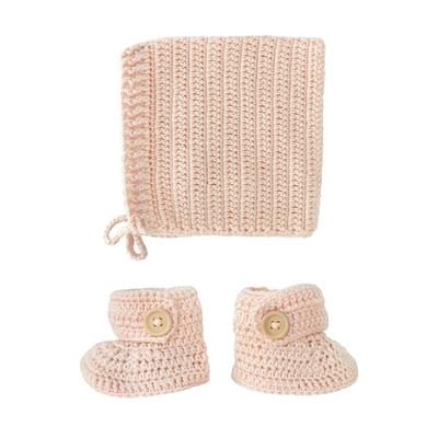 CROCHET Bonnet & Bootie Set Baby & Toddler Clothing O.B. Designs Peach 