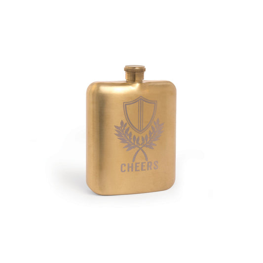 DESIGNWORKS INK - Barware Hip Flask - "Cheers" Crest Glass Designworks Ink 