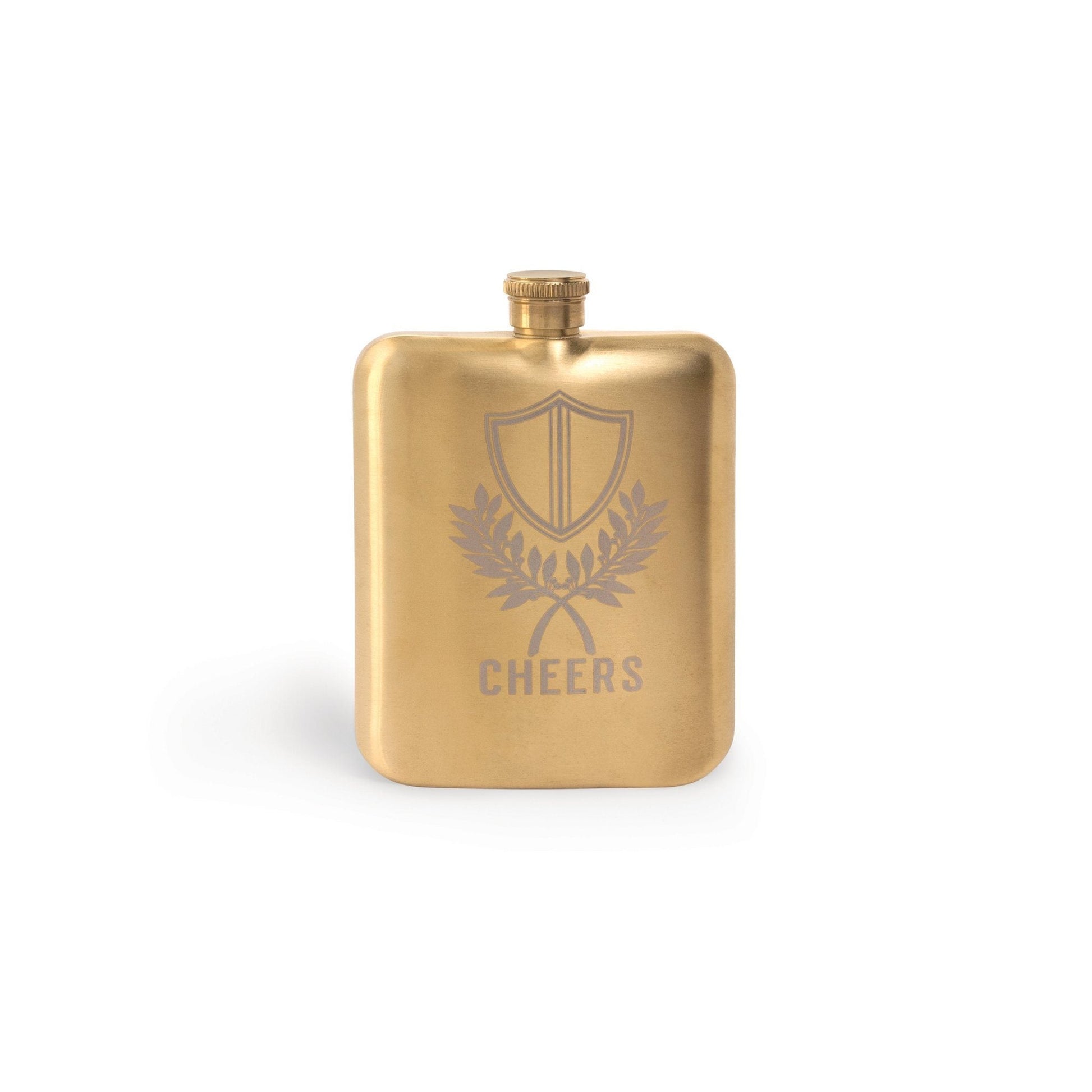 DESIGNWORKS INK - Barware Hip Flask - "Cheers" Crest Glass Designworks Ink 