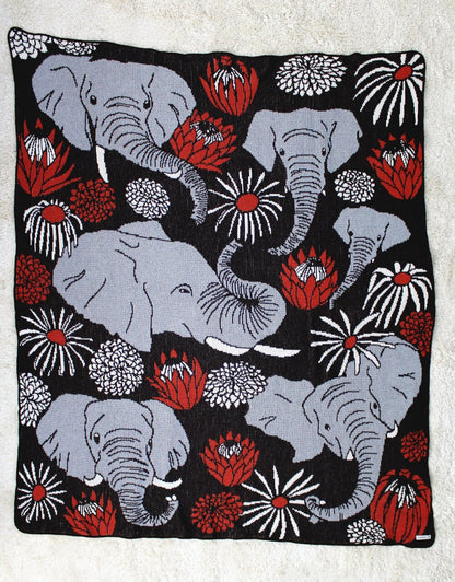 CALHOUN & CO - Elephants Throw Blanket - Coffee Throw Calhoun & Co 