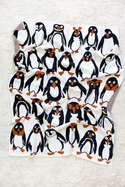 Penguin Party Knit Throw Blanket Blankets Calhoun & Co 