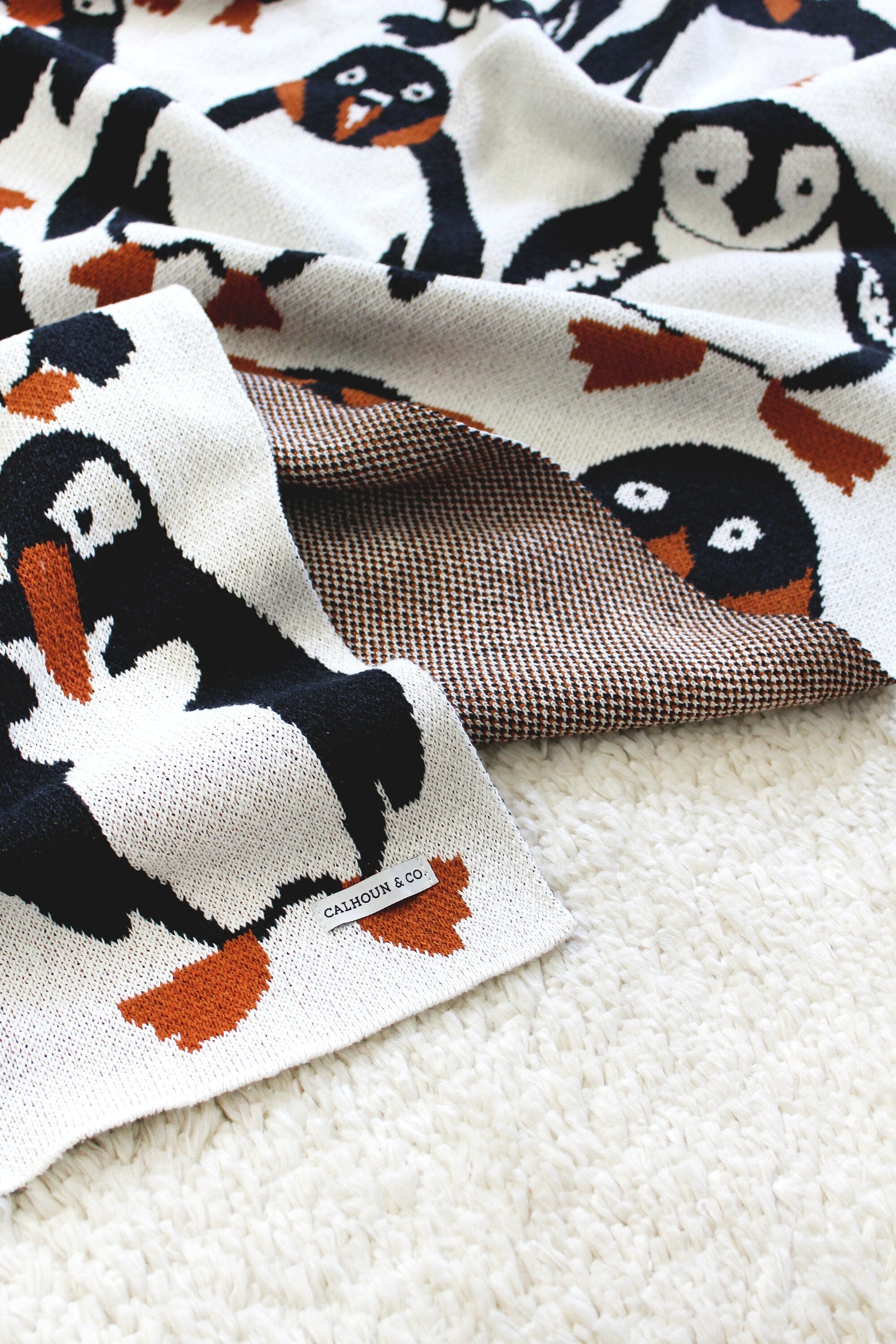 Penguin Party Knit Throw Blanket Blankets Calhoun & Co 