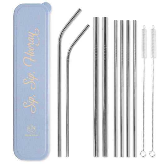 DESIGNWORKS INK - Stainless Steel Straw set - "Sip, Sip, Hooray" Straw Designworks Ink 