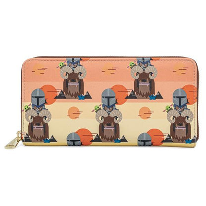 LOUNGEFLY Star Wars Mandalorian Bantha Ride AOP Zip Around Wallet Backpack Loungefly 