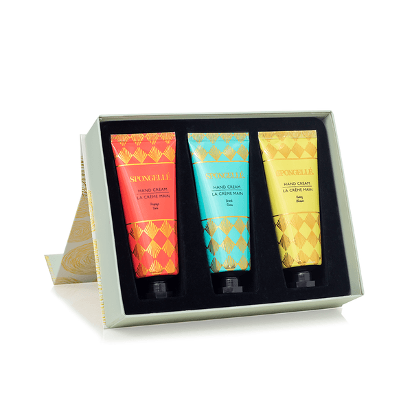 SPONGELLE Holiday Hand Cream Trio #3 - Let It Snow - Honey Blossom & Papaya Yuzu & Beach Grass Body Wash Spongelle 