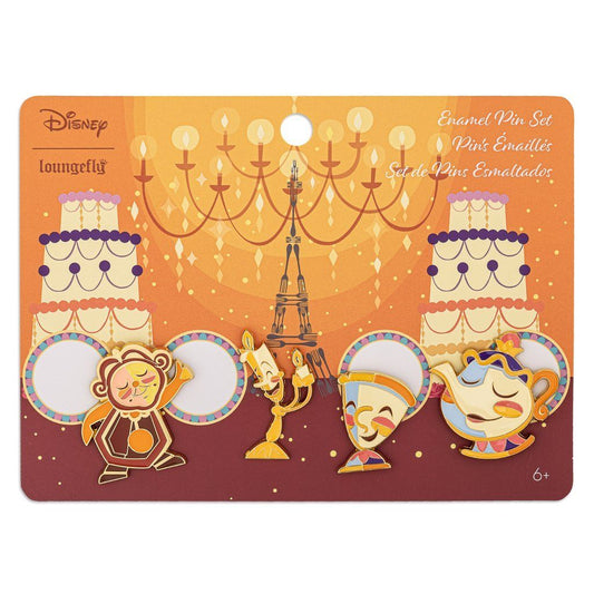 LOUNGEFLY Disney Beauty & The Beast Fixtures 4 Piece Pin Set Pin Set Loungefly 