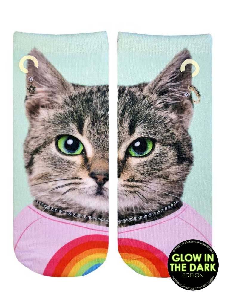 LIVING ROYAL Purrfect Cat Glow In The Dark Ankle Socks Socks living royal 