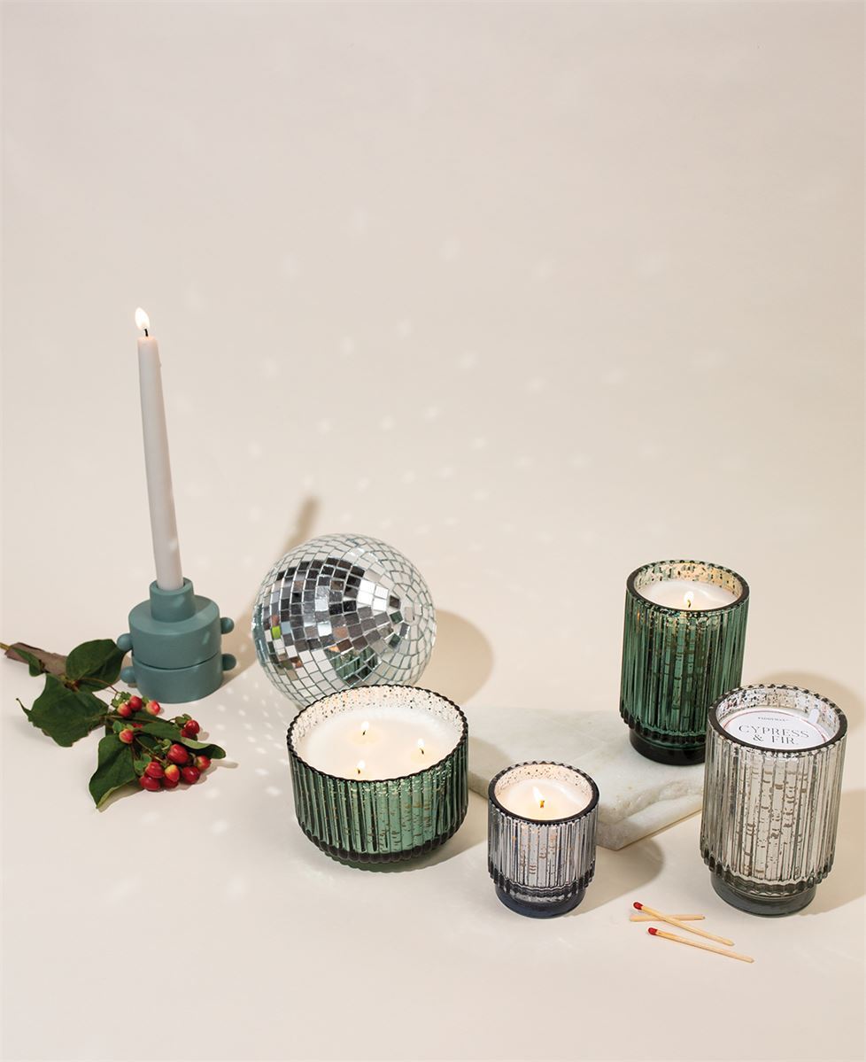 PADDYWAX - Cypress & Fir Holiday Silver Mercury Ribbed Glass Candle Candle Paddywax 