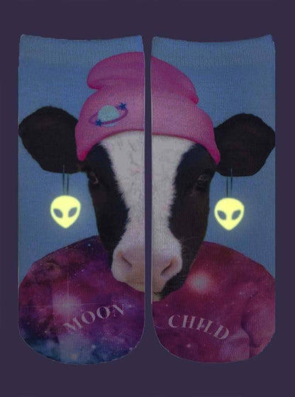 LIVING ROYAL Moon Cow Glow In The Dark Ankle Socks Socks living royal 