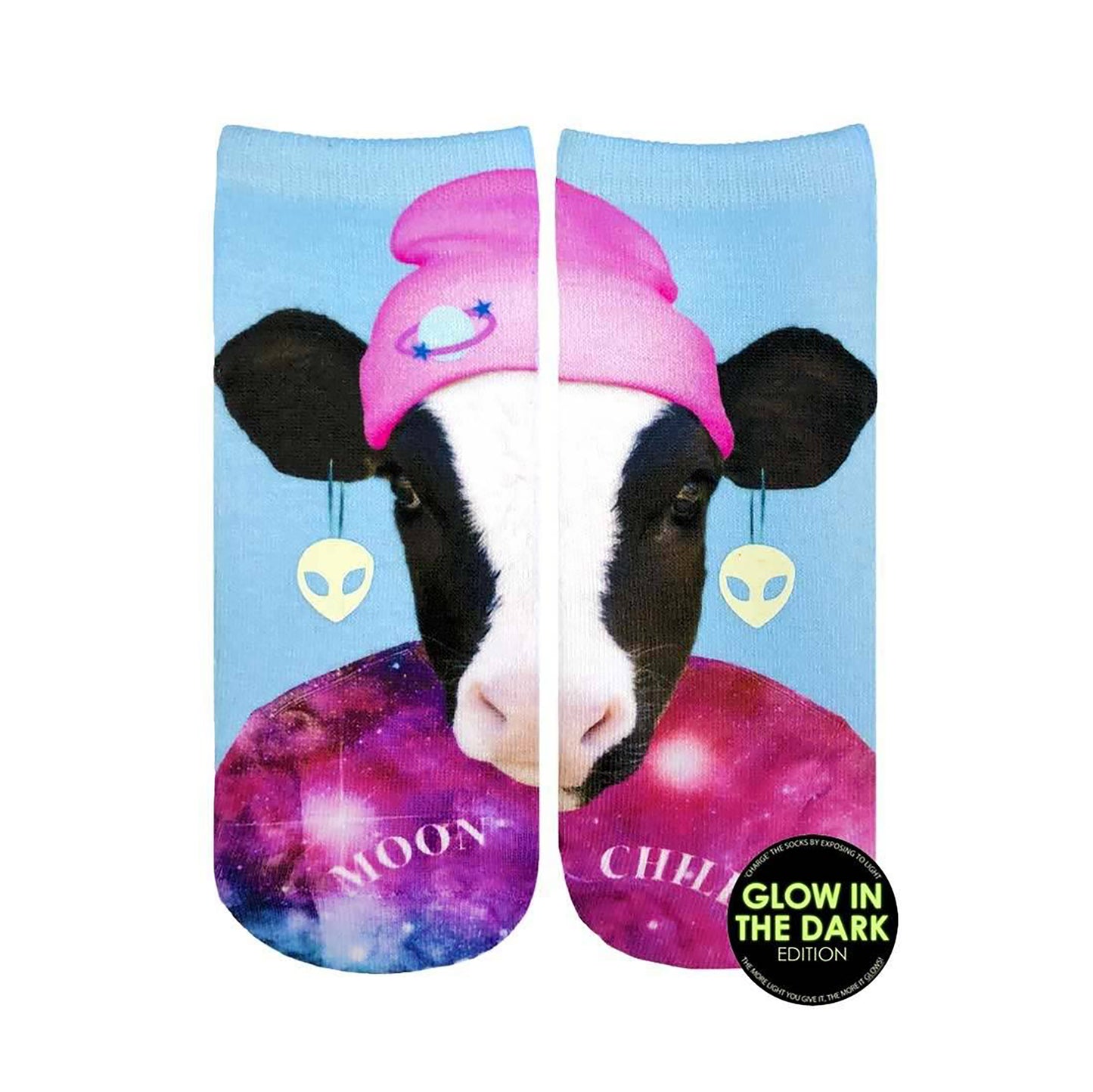 Moon Cow Glow In The Dark Ankle Socks