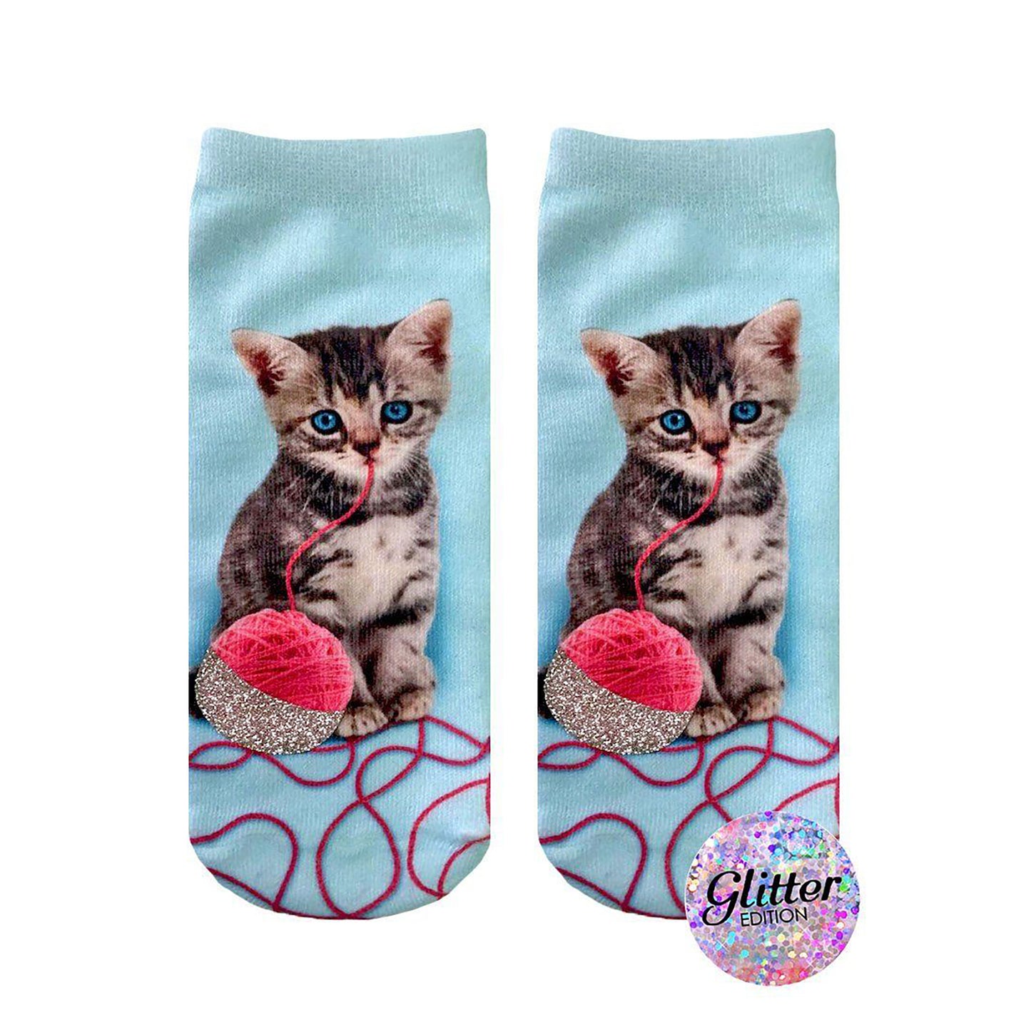 Kitten With Yarn Glitter Socks