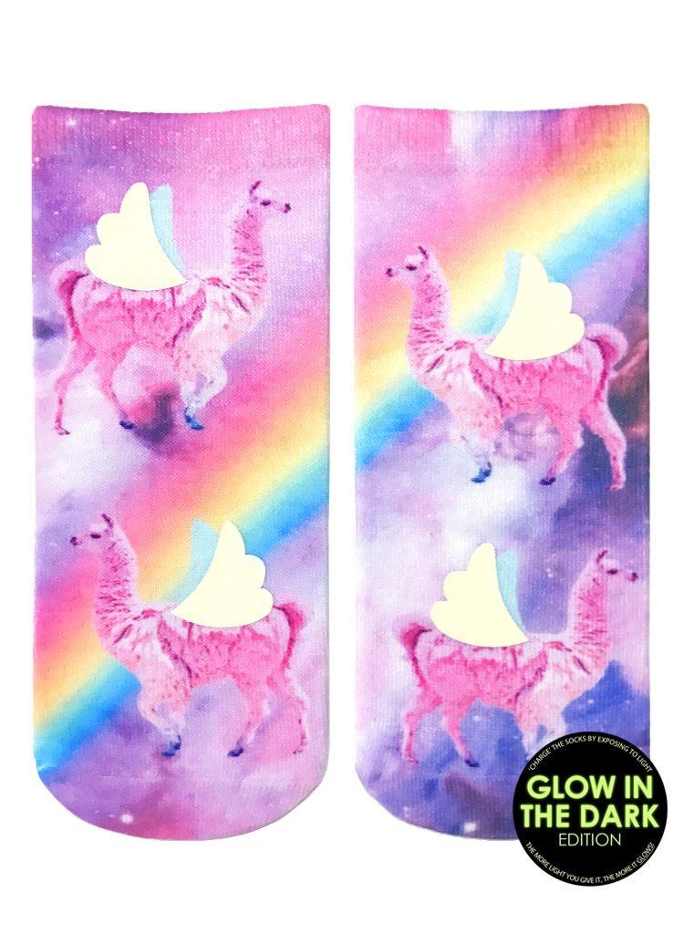 LIVING ROYAL Rainbow Llama Glow In The Dark Ankle Socks Socks living royal 