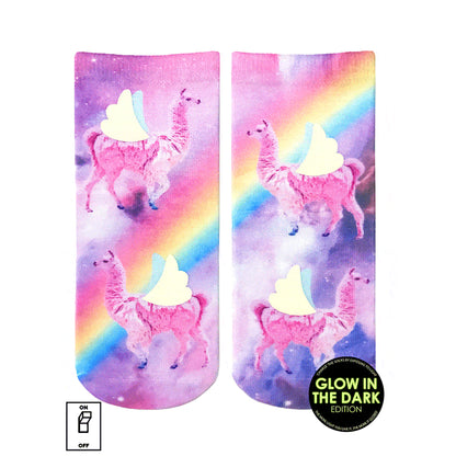 Rainbow Llama Glow In The Dark Ankle Socks