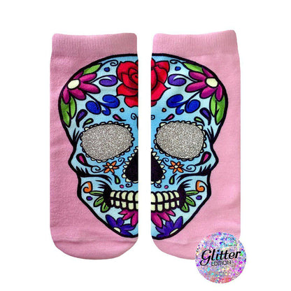 Glitter Sugar Skull Ankle Socks